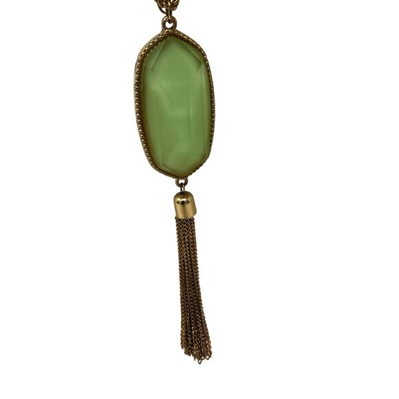 Faux Gemstone Long green sparkle Hexagon Tassel Pendant Necklace Gold Toned - Picture 2 of 4